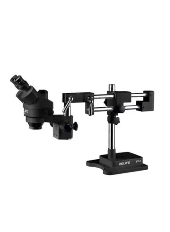 مجهر ستيريو RELIFE RL-M3-STL2 مزود بحامل ذراع وإضاءة LED، تكبير من 7 إلى 45 مرة، لإصلاح لوحات الدوائر المطبوعة للهواتف المحمولة